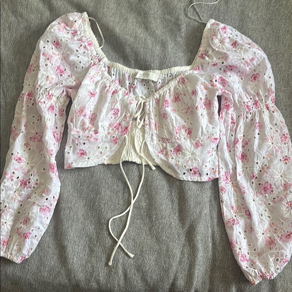 Astr Pink Floral Eyelet Blouse